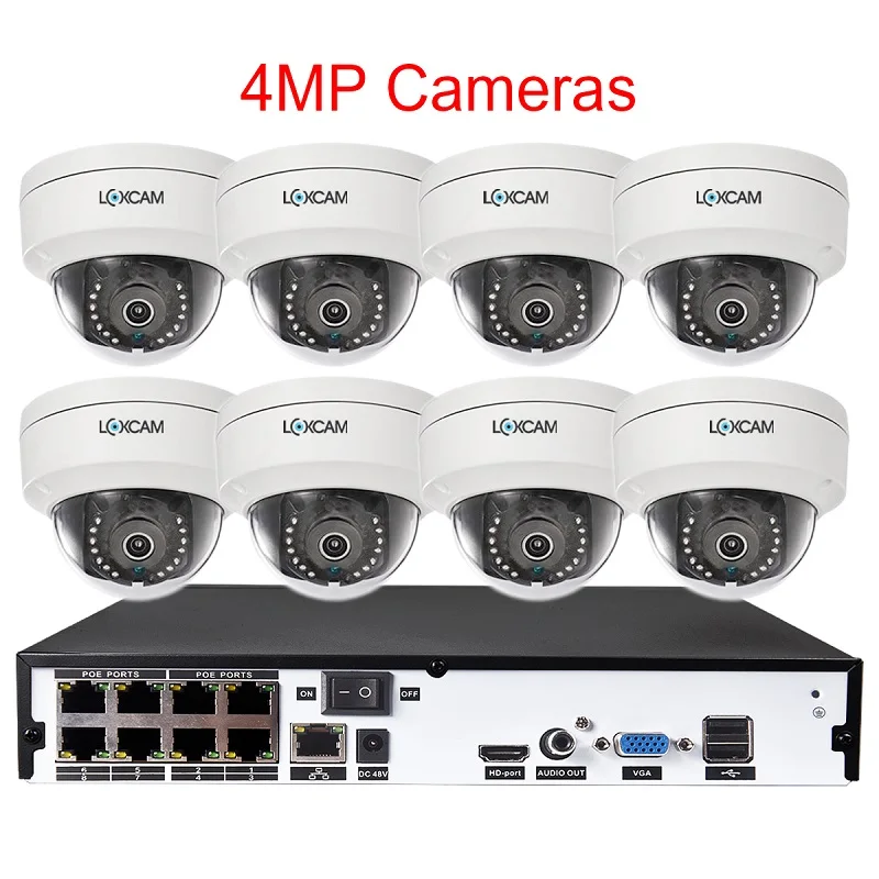 LOXCAM 8CH H.265+ 5MP камера безопасности Система 2MP/4MP аудио запись Антивандальная купольная POE ip-камера 8ch комплект видеонаблюдения - Цвет: 8CH NVR x 8 Cameras