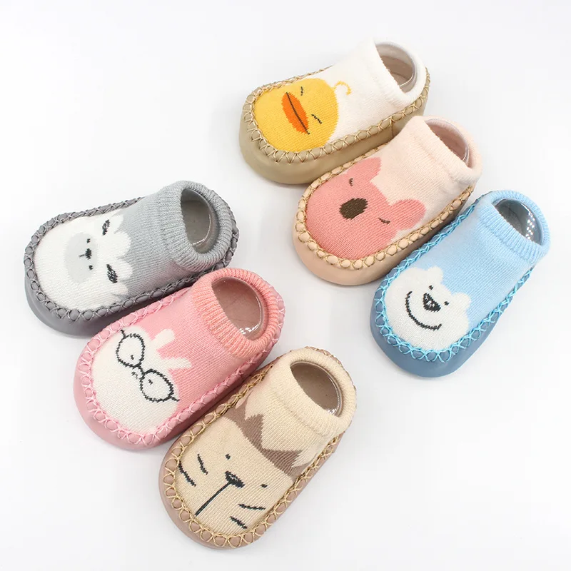Обувь для младенцев носки для малышей с мультипликационным принтом «Лиса» носки с совами для игры дома домашние носки мягкие из искусственной кожи подошва противоскользящие носки шлёпанцы для женщин