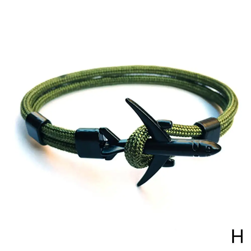 H Модный самолет браслет с якорем для мужчин CharRope Chain Para cord браслет мужской женский Air Force стиль обертывание металлические спортивные браслеты - Окраска металла: H