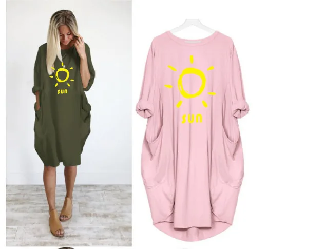 ENXI/модные платья для беременных с принтом от солнца; платье для беременных с круглым вырезом; Vestido; сезон лето-осень; платье для беременных с длинными рукавами