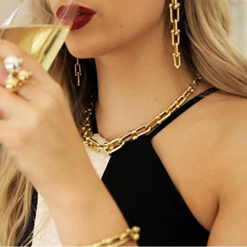 New Product Jewelry Set Simple U-shaped Horseshoe Buckle Stitching Chain Bracelet Anklet Necklace Earrings - Image 4