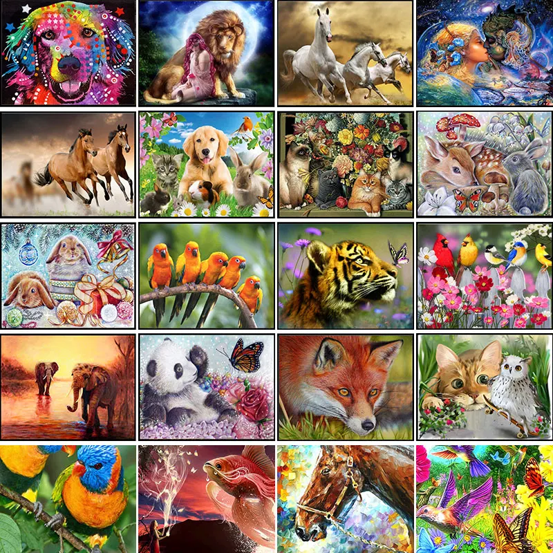 5D Diamond Painting DIY Animal Full Round Diamond Mosaic Landscape Flower Embroidery Picture Rhinestone Crafts Decoration 20*30