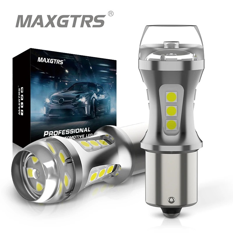 MAXGTRS 2x 1156 LED BA15S P21W S25 18 Led 3030 Chips 6000K White Red Yellow Brake Lights Reverse Lamp DRL Car Tail Bulb LENS