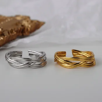 

925 Sterling Silver Line Crossed Stackable Ring For Women Men Minimalist Geometric Adjustable Simple Statement Fine Jewelry Gift