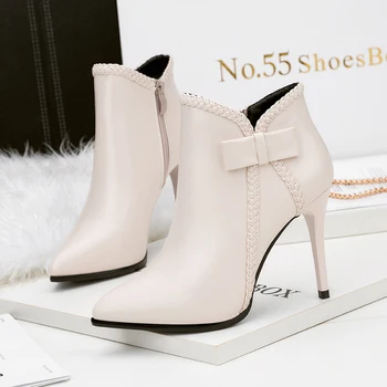 

2019 Women Chelsea Boots Stripper white 10.5cm High Heels Short Ankle Boots Lady Pointed Autumn Winter Fetish plush Office Shoes