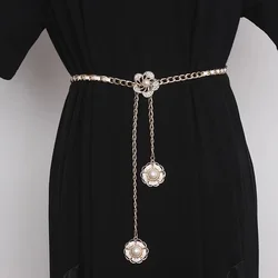 Net Red Fashion Chain Thin Ladies Waist Chain Metal Petal Pendant Buckle Chain Belt Small Fragrance Style Dress Suit Waistband