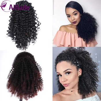 

AILIADE Fashion 8-14Inch Bouncy Curly Synthetic Ponytail Extension Drawstring Clip In Hairpieces for Women Black Brown