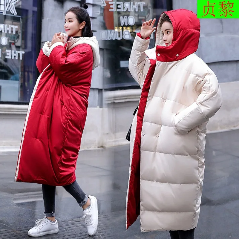 

Reversible Exta-long Cotton Coat Women's 2018 Winter New Style Dongdaemun over-the-Knee to Ankle Lengthen BF down Feather Cotton