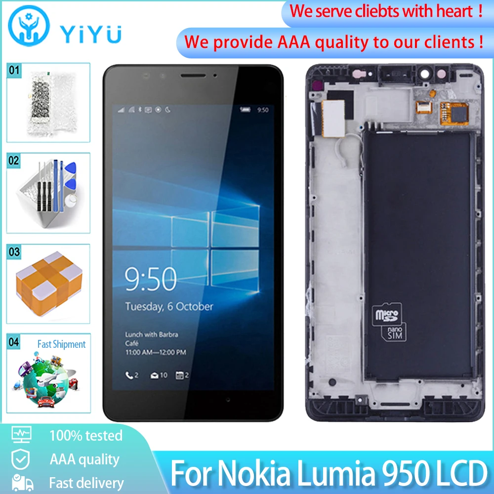ЖК-дисплей 5 2 дюйма AAA + для Nokia Lumia 950 сенсорный экран с рамкой сменный дигитайзер в
