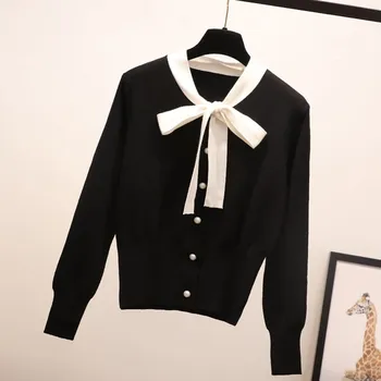 

2020 Autumn New Slim Solid Color Lace-up Bow Thin Sweater Fashion Sweet Long-sleeved Women Knit Pullover New