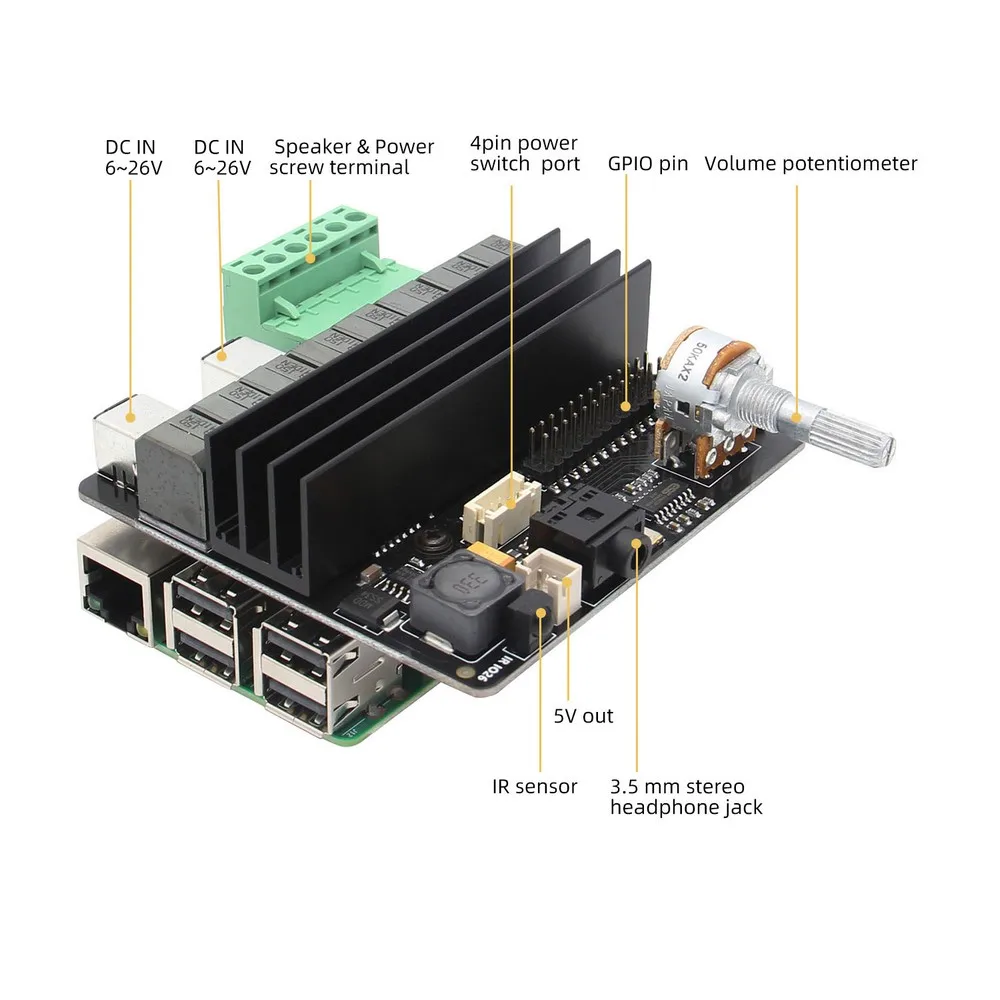 Raspberry pi 4 компьютер Model B HIFI DAC + AMP Плата расширения X450 Аудио Звуковая карта для Pi 4/Pi