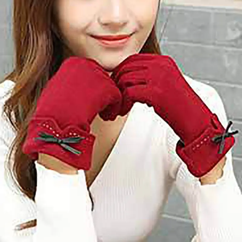 Перчатки женские зимние милые корейские шерстяные вышитые перчатки теплые женские двойные кашемировые перчатки для сенсорного экрана-один размер черные