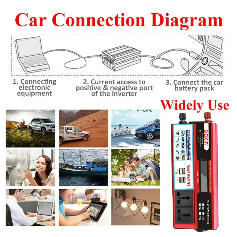  Eficiente 4 USB 6000W DC12/24 V a AC220V pantalla LCD coche inversor cargador convertidor adaptador