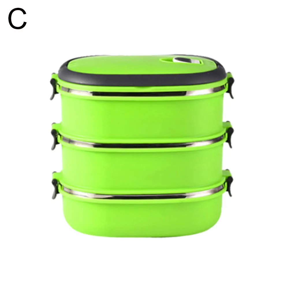 Горячая Распродажа 1/2/3 Слои Коробки для обедов Еда контейнер для хранения прямоугольный из нержавеющей стали Термальность Нержавеющая сталь сделано прочный легко чистить - Цвет: Green 3 Layer