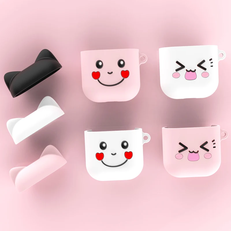 Силиконовый чехол s для Airpods 2 1 с милым мультяшным рисунком улыбки, чехол с кольцом, Bluetooth, беспроводной чехол для наушников Air Pods
