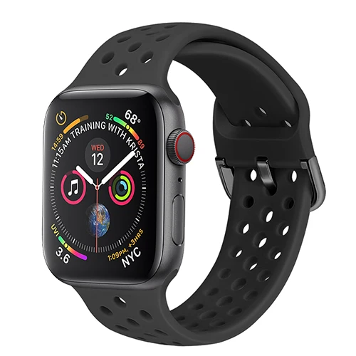 Силиконовый ремешок для apple watch 5 4 band 44 мм 40 мм iWatch 3 band 42 мм 38 мм спортивный браслет correa apple watch 4 3 2 1 Аксессуары - Цвет ремешка: Black