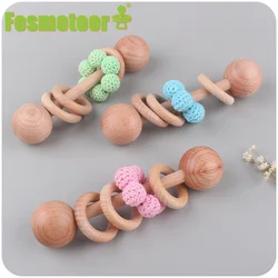 Fosmeteor New Baby Products Beech Wood Rattle Teether Toys Soothing Baby Wool Ball Wooden Beads Pacifier Chain Set Toy Gift