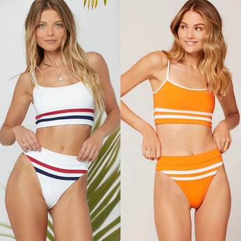 

2020 New Sexy Solid Color Swimsuit Women Scoop Neck Bathing Suit Bralette Swimwear S-XL Girl High Waist Beachwear Bikini Set