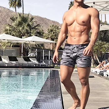 

New Summer Men's Beach Casual Shorts Swimming Trunks Quick drying Drawstring Fitness Workout Loose Camouflage Sports Shorts 2019
