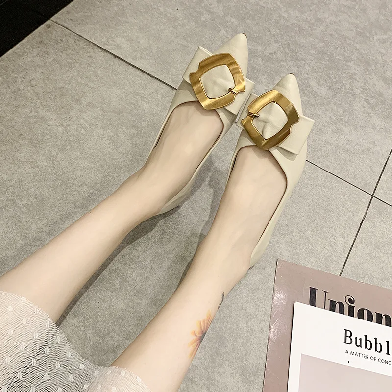 

Summer New Style Pointed Shoes yin xiang feng Buckle Flat Low-Cut Versitile Fashion Soft-Sole Slip-on Comfortable WOMEN'S Shoes