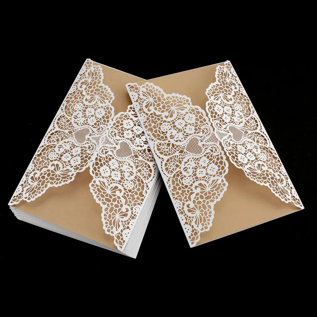  10 pcs Foldable Invitation Card Cover Exquisite Hollow Out Bride Groom Printing Cover for Wedding P - 4.00058E+12