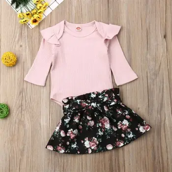 

Baby Girl Clothes Set 2019 Toddler Infant Newborn Autumn Long Sleeve Pink Bodysuit Tops Floral Tutu Skirt 2PCS Outfits Clothing
