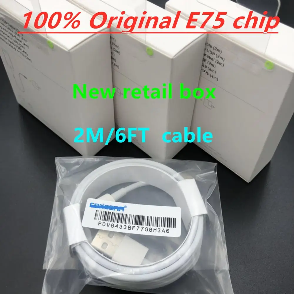 10 шт. 2 м/6 футов Foxcon 5ic E75 чип синхронизации данных USB зарядное устройство кабель для iphone X 5 6 6s 7 8 plus Кабель с розничной упаковкой