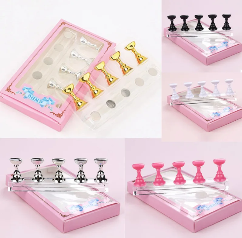 Multi-color 5Pcs Magnet Magnetic Nail Tip Display Work Stand Set 10.5X7X1.5cm 5Pcs Press On Nail Tool Nail Art Practice Holder