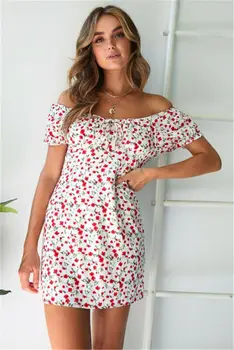 

Fashion New Women Summer Boho Casual Floral Mini Evening Party Beach Dress Sundress Women Dress O-neck Short Sleeve New