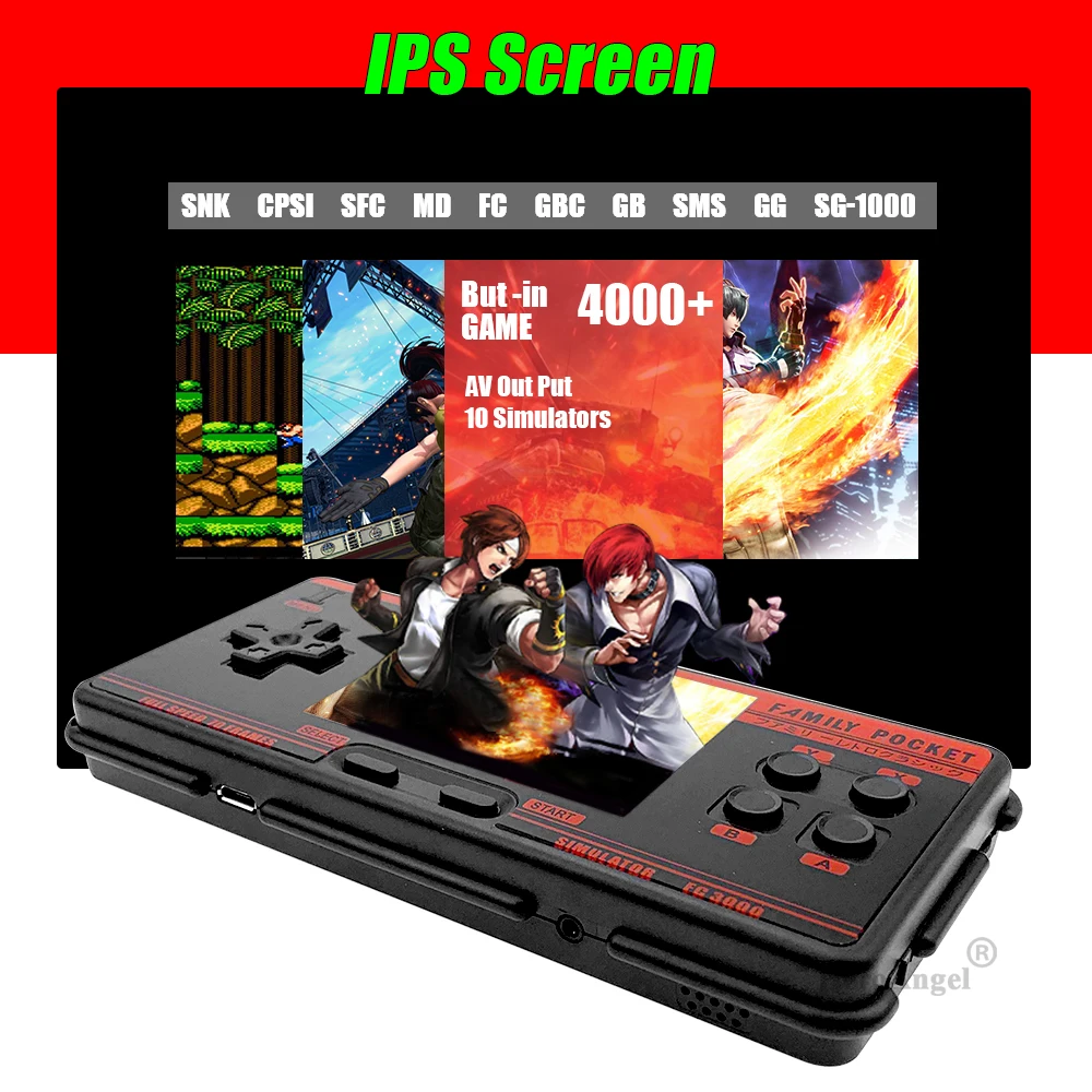 Newest Family Pocket FC3000 V2 Classic Handheld Game Console 4000+ Games 3 Inch IPS Screen TV Output Portable Video Game Console