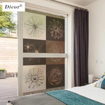 

2019 New Glass Decorative Film Stained Black Brown Retro Flowers Square Splice Creative Window Sticker Balcony Decal BLT211
