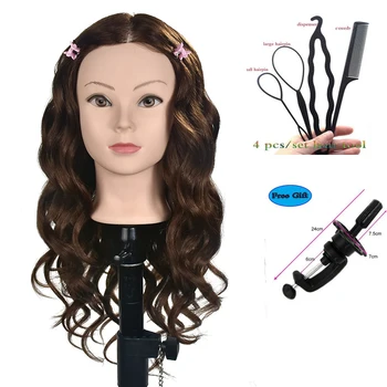 

Professional Training Head with Human Hair 20" Salon Hairdressing Mannequin Head Dolls Thick hair can Curl Get free clamp