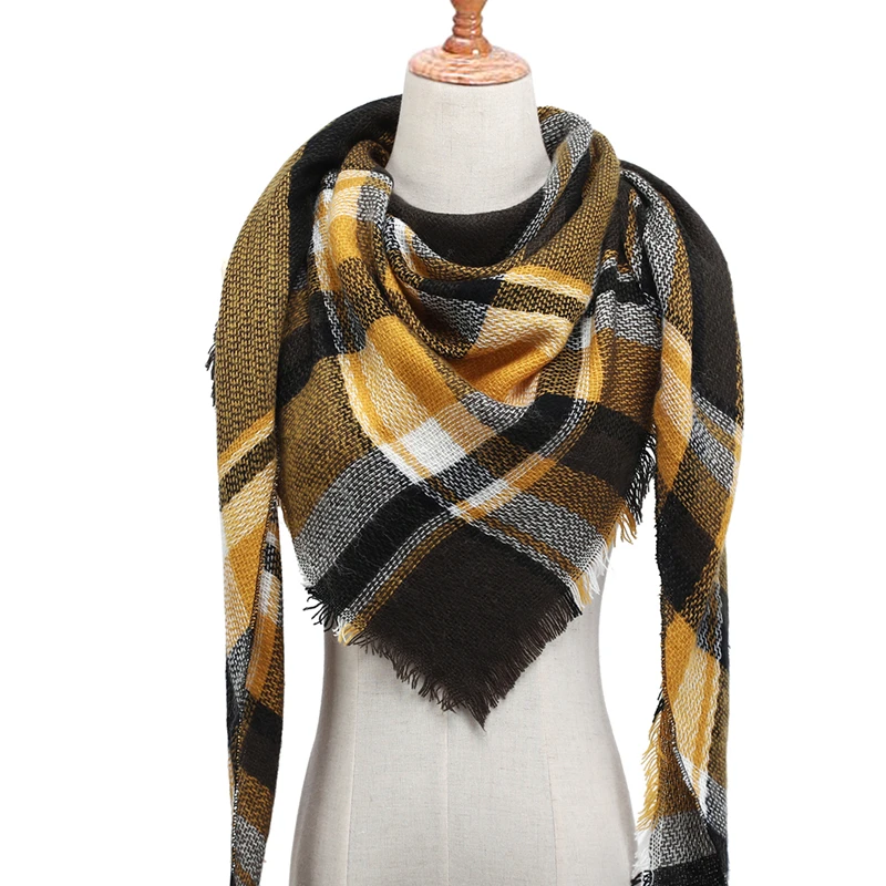 Дизайн брендовый женский шарф модный клетчатый вязаный кашемировый шарф зимние женские шали треугольная Пашмина Бандана Платок - Цвет: 33