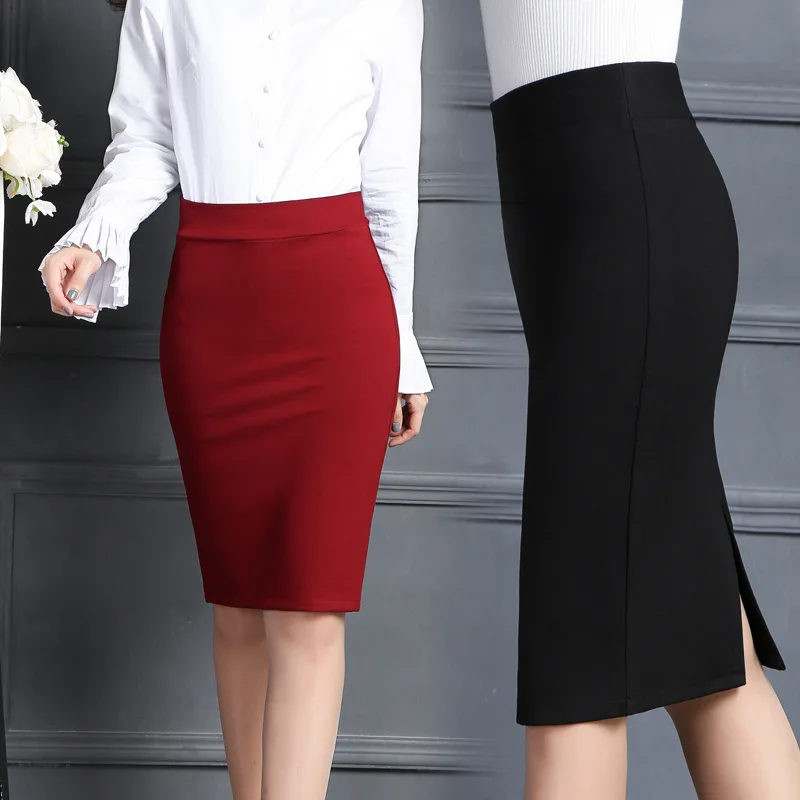 

Back Slit Skirt Midi-skirt Autumn And Winter Business Suit Work Skirt Elasticity Slim Fit Ol Step Wrapped Skirt