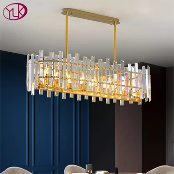 

New modern chandelier lighting for dining room rectangle gold crystal light fixtures luxury kitchen island cristal lustre lamp
