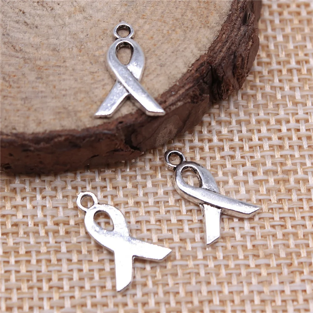 50pcs Silver Color Hope Breast Cancer Awareness Ribbons Charm Letter Charms  for bracelets 18x17mm A608