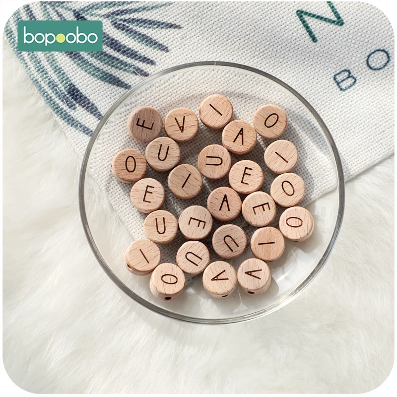 Bopoobo 20pc Wooden English Alphabet Beads Food Grade Material Letter Beads For DIY Baby Teething Rattle Baby Teething Beads Baby Teething Items medium