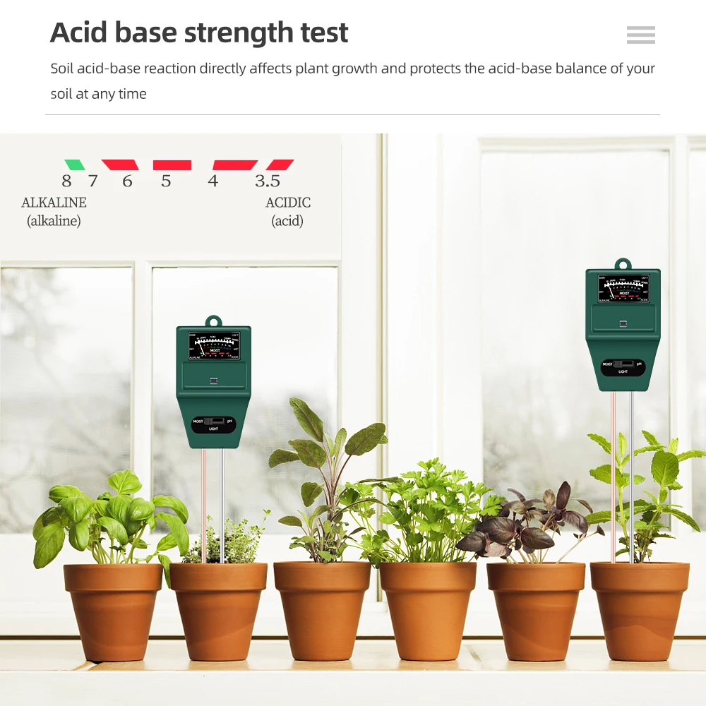 4 in 1/5 in 1 Soil PH Meter Sunlight PH Tester Garden Flowers Temp Acidity Meter Moisture Testing Tool Humidity Analyzer