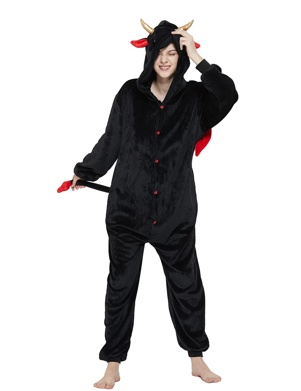 Adults Kigurumi Devil Onesies Pajama Flannel Winter Pyjamas Sleepwear Homewear Plus Size