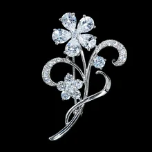 Блестящий Цветок Медь микро циркон брошь пальто корсаж Женское пальто Шелк Шарфы Воротник Кнопка элегантные большие булавки