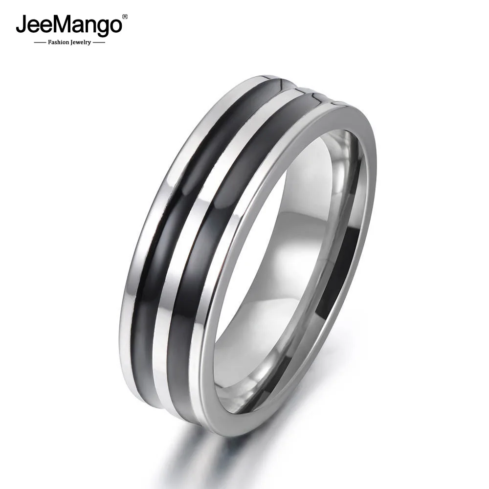 JeeMango Trendy Jewelry Ring Simple Design Hoop Titanium Stainless Steel Anniversary Rings For Women Men Anillos Mujer JR17148