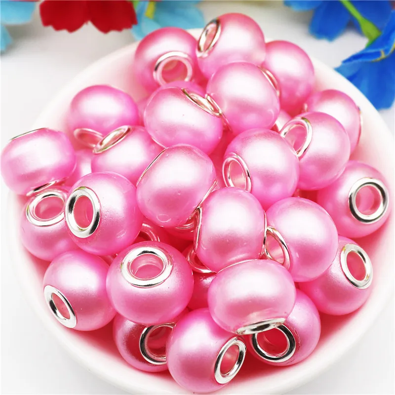 

10Pcs New Hot Round Pearl Big Hole Bead Charm European Beads Glass Spacer Beads fit Pandora Bracelet Necklace for Jewelry Making