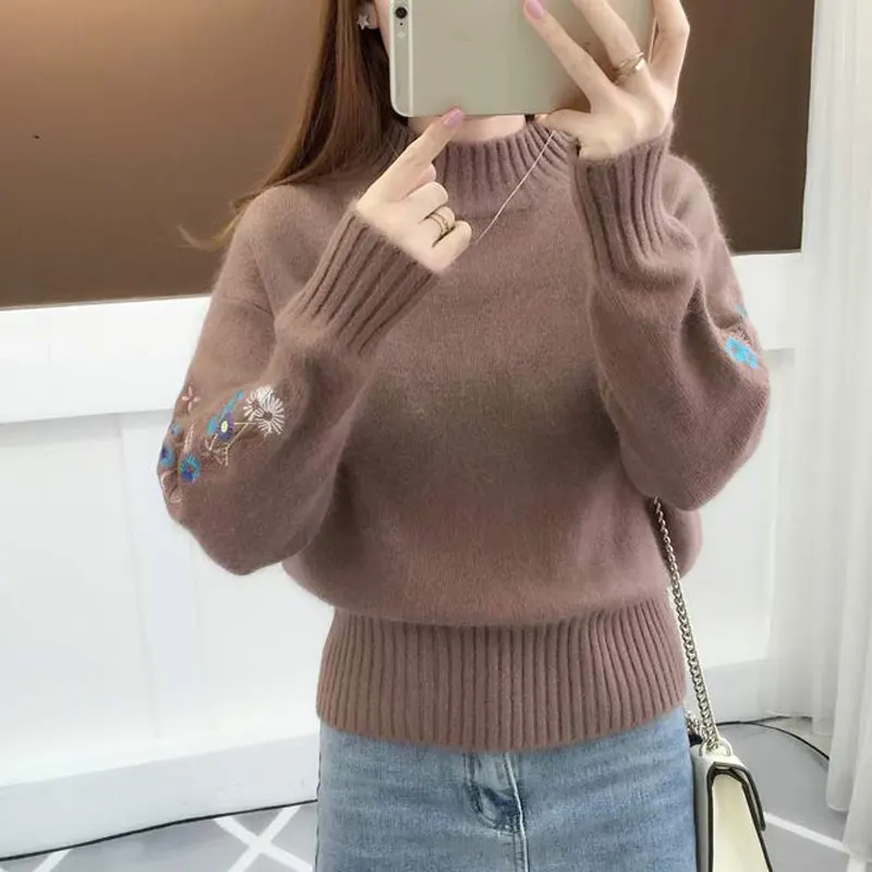 RealShe Autumn Sweater Women 2019 Turtleneck Full Sleeve Embroidery Thick Cashmere Sweater Women Elegant Fall Sweaters For Women