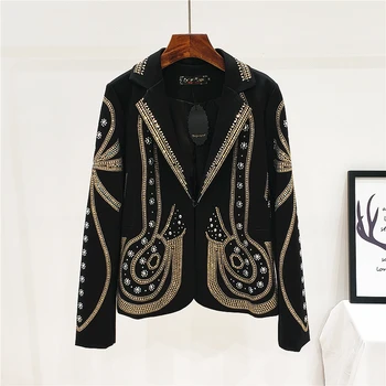 

2020 Spring Autumn New Hrarjuku Rivet Hot Drilling Coat Industrial Suit Suit Cropped Jacket Tops Women's Long Sleeve Coats Mujer