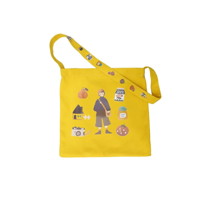 

Ougger Large Women Messenger Bags Shoulder Bags Summer Yellow Canvas Casual Characters Bags with Cartoon Printing for Shopping