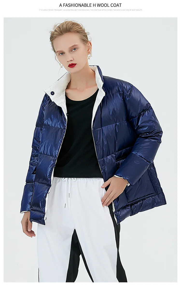 Winter new style down jacket 90 white duck down female European style thick warm coat short style bright surface jackets