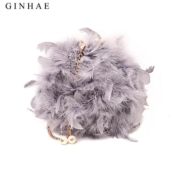 

2018 Winter Real Women Ostrich Feather Shoulder Bag Chain Bags Desinger Ladies Small Handbags Women Teenagers Clutch Purse Bags