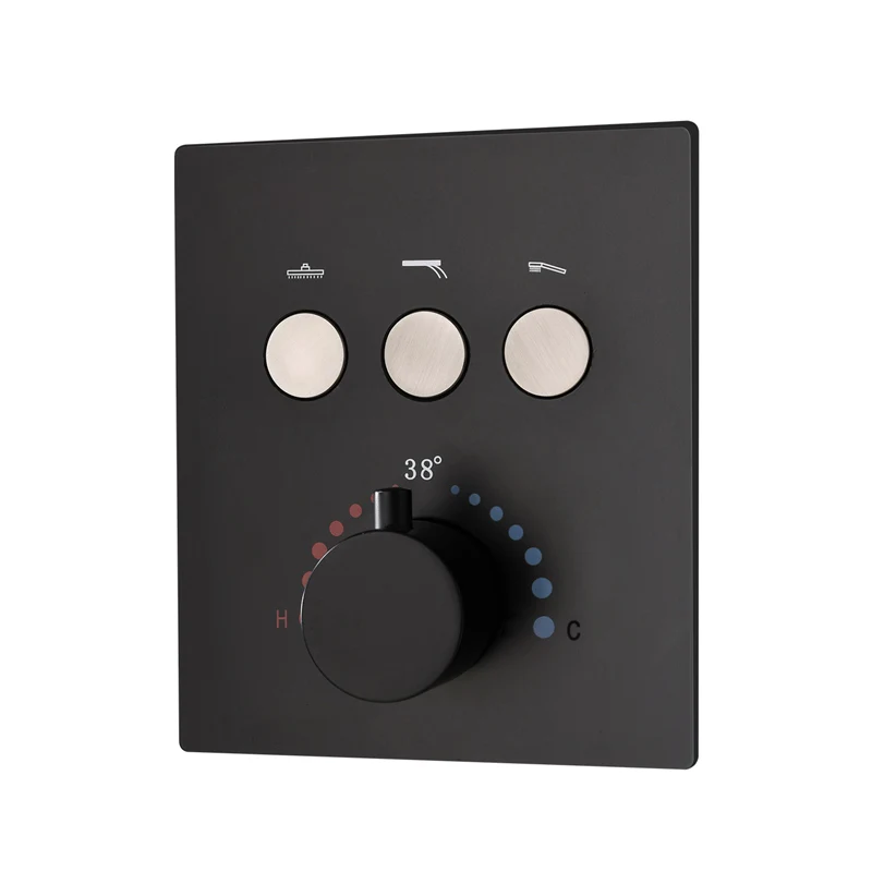 

Matte Black Touch Button Faucet Switch Brass Concealed Shower Valve 3 Functions Thermostatic Mixer Tap Controller