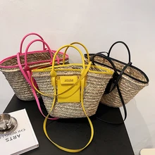High Capacity Weave Straw Rattan Crossbody Shoulder Bags for Beautiful Women Beach Handbags and Purses 2021 Summer and Fall New