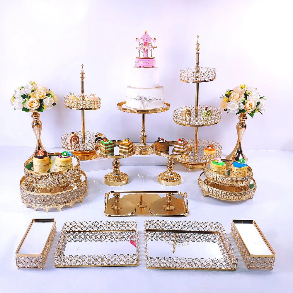 9pcs gold Cake Stand Set Wrought Iron Exquisite Rack Base Dessert Wedding Cupcake  Party Table Candy Bar Table Decor